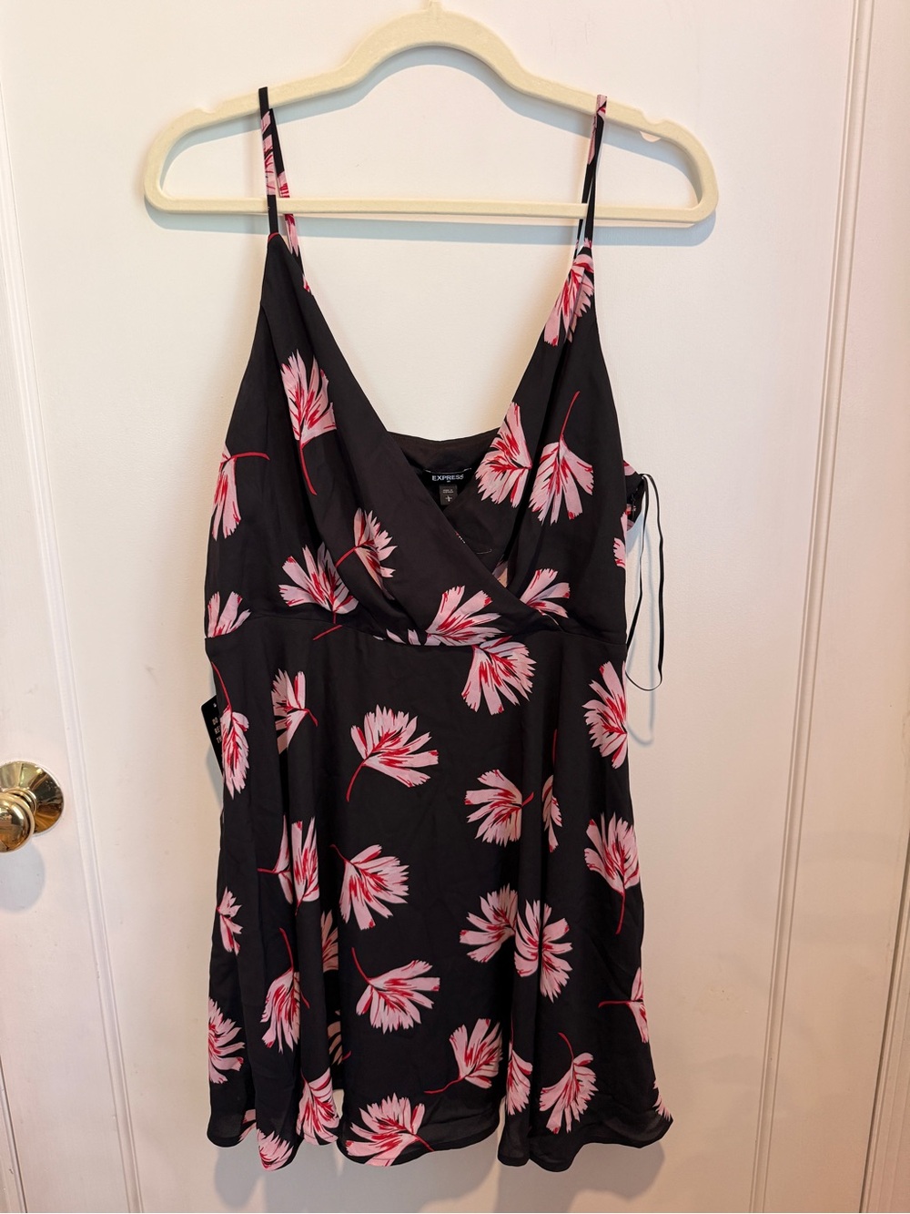 Express Black Mini Dress with Pink Floral Print